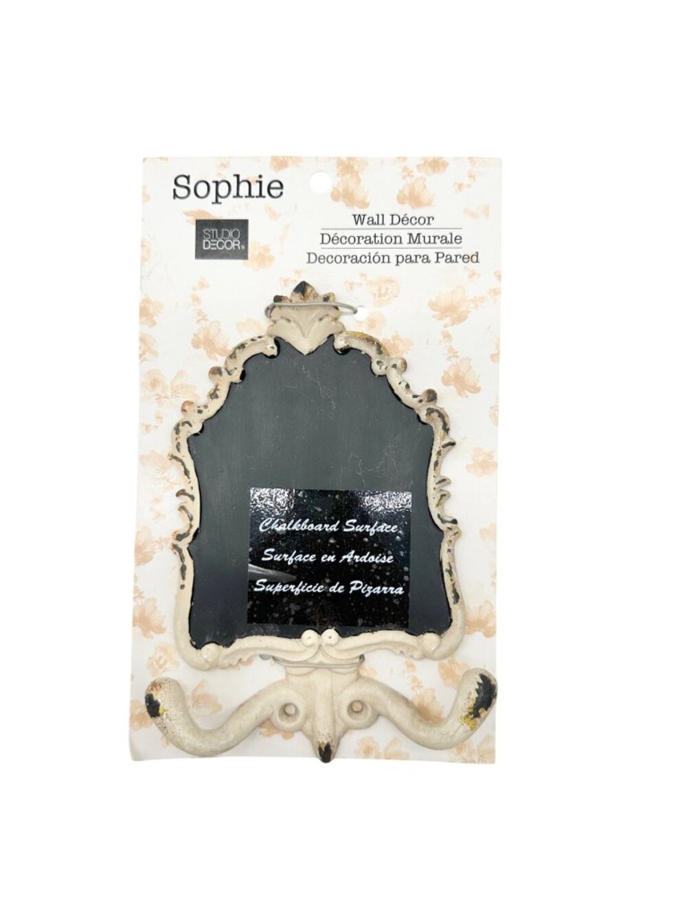 Sophie Studio Decor Wall Chalkboard With Vintage Hooks Black and Cream Design